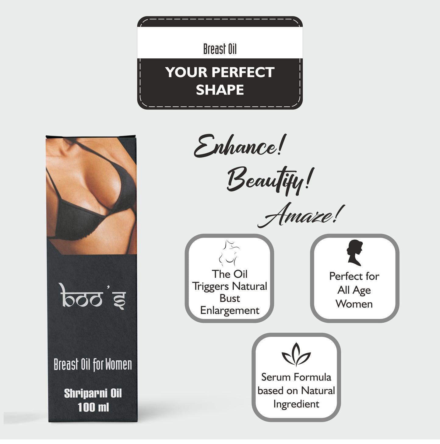 BOO’S OIL – 2X100Ml – Increased Blood Flow in Breasts Capillaries Mammary Glands thus helps in Enlargement