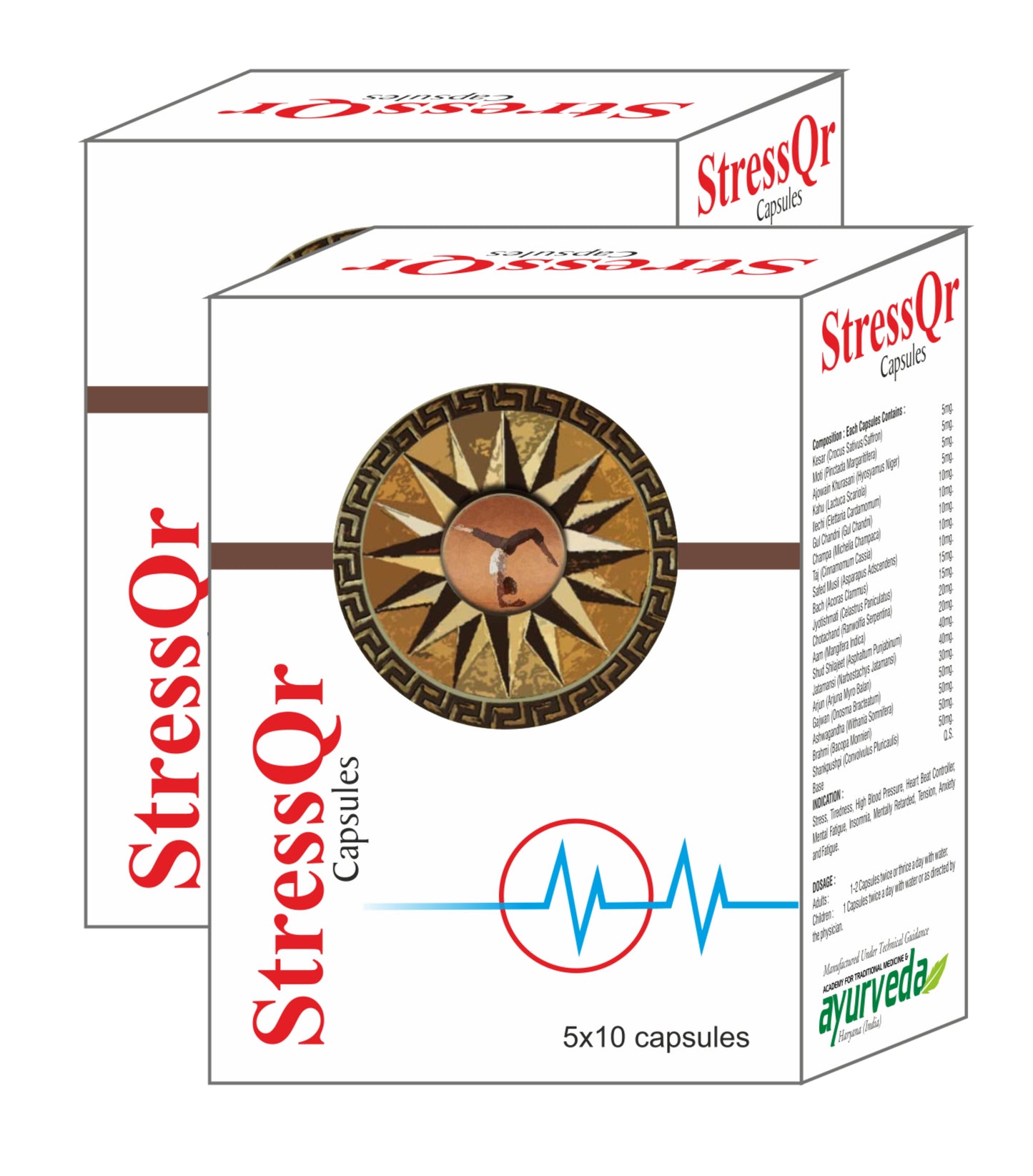 STRESS QR CAPSULE – 2X50Cap – Stress, Tiredness, High Blood Pressure, Heart Beat Controller, Mental Fatigue, Insomnia, Tension, Mentally Retarded,