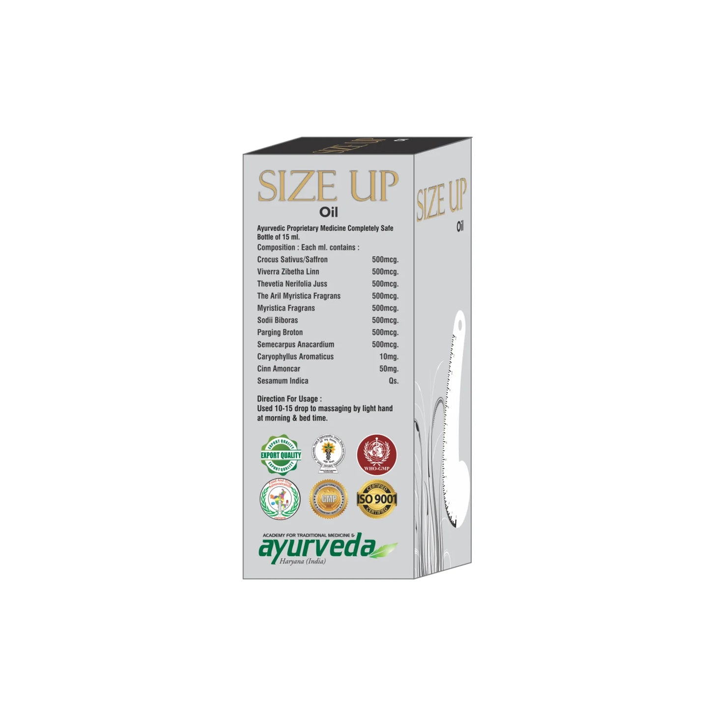 SIZE UP OIL – 2X15Ml – For Massage of Male Genital Organs To Tones Up The Muscles of Penis