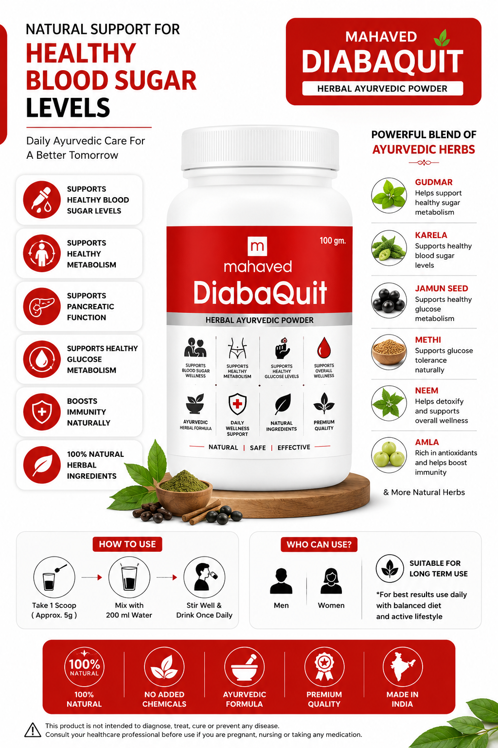 Mahaved DiabaQuit Herbal Powder 100g | Ayurvedic Wellness Formula | Daily Blood Sugar Support