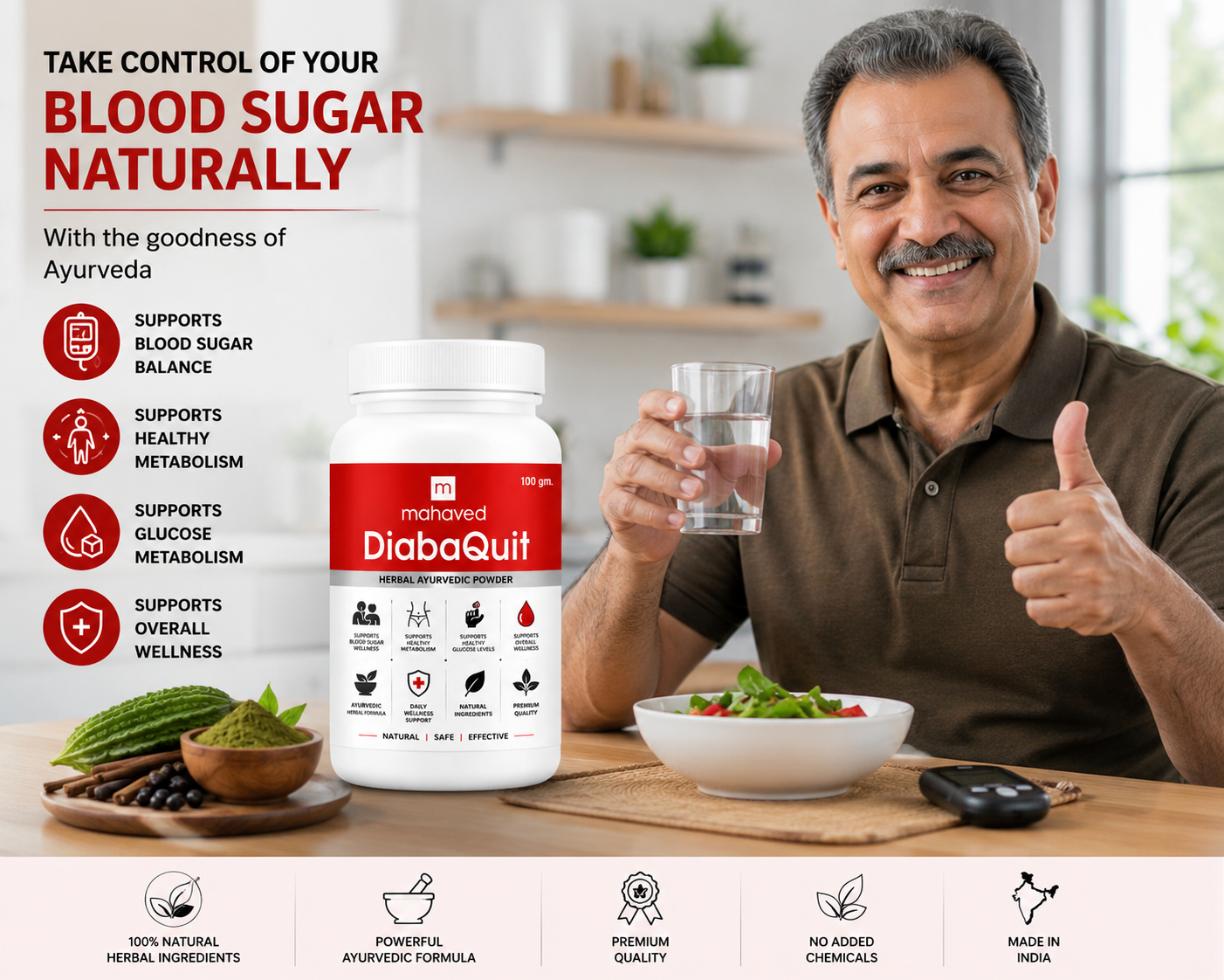 Mahaved DiabaQuit Herbal Powder 100g | Ayurvedic Wellness Formula | Daily Blood Sugar Support