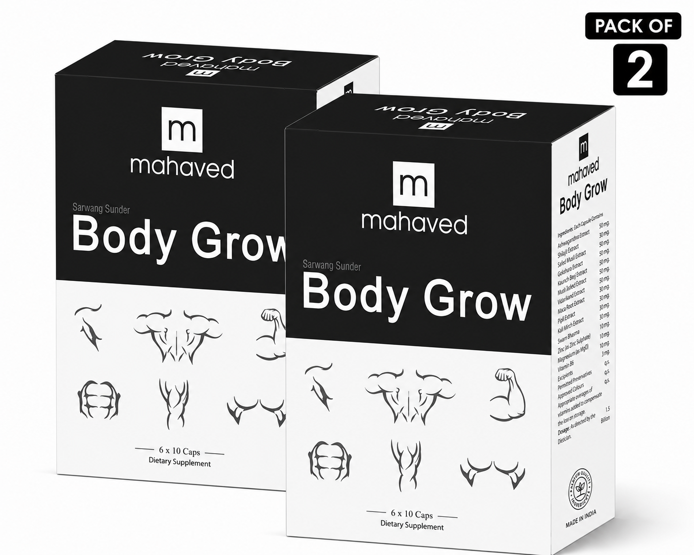 Mahaved Body Grow – Pack of 2 | Herbal Men's Wellness Capsules (2 × 60 Capsules)