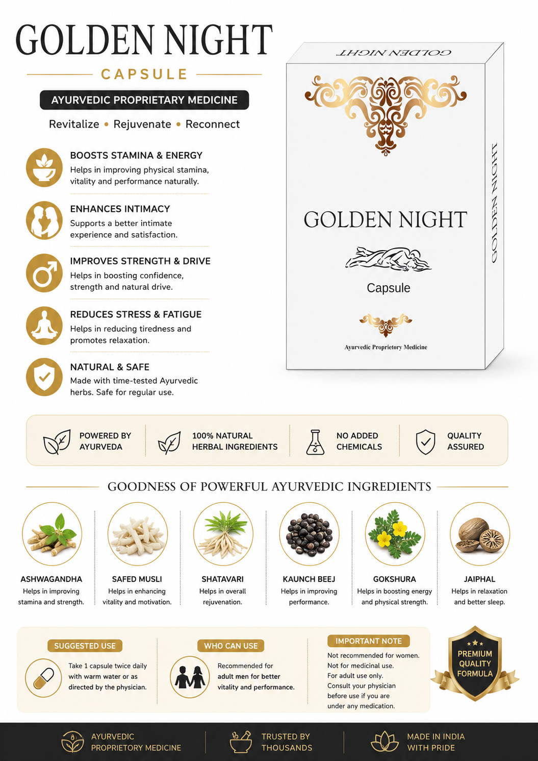 Golden Night Capsule | Ayurvedic Herbal Wellness | 50 Capsules
