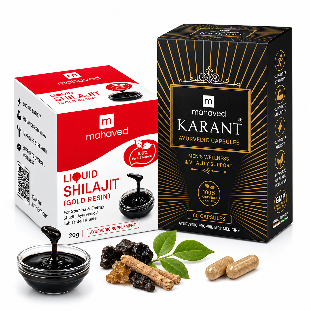 Mahaved Power & Performance Combo | Liquid Shilajit Gold Resin + Karant Capsules | Premium Ayurvedic Men's Wellness Formula