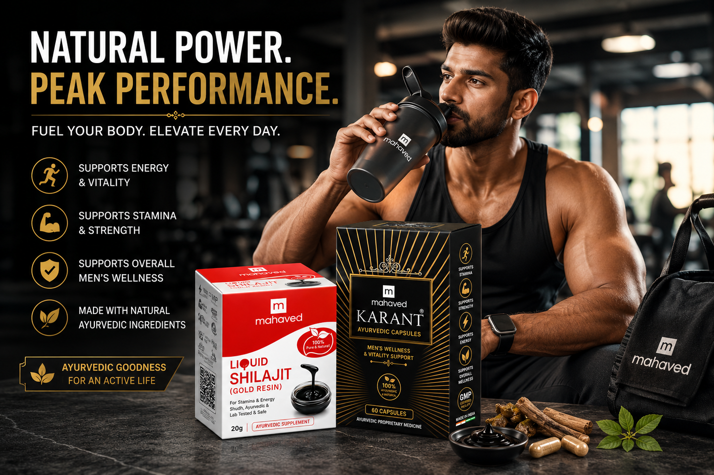 Mahaved Power & Performance Combo | Liquid Shilajit Gold Resin + Karant Capsules | Premium Ayurvedic Men's Wellness Formula