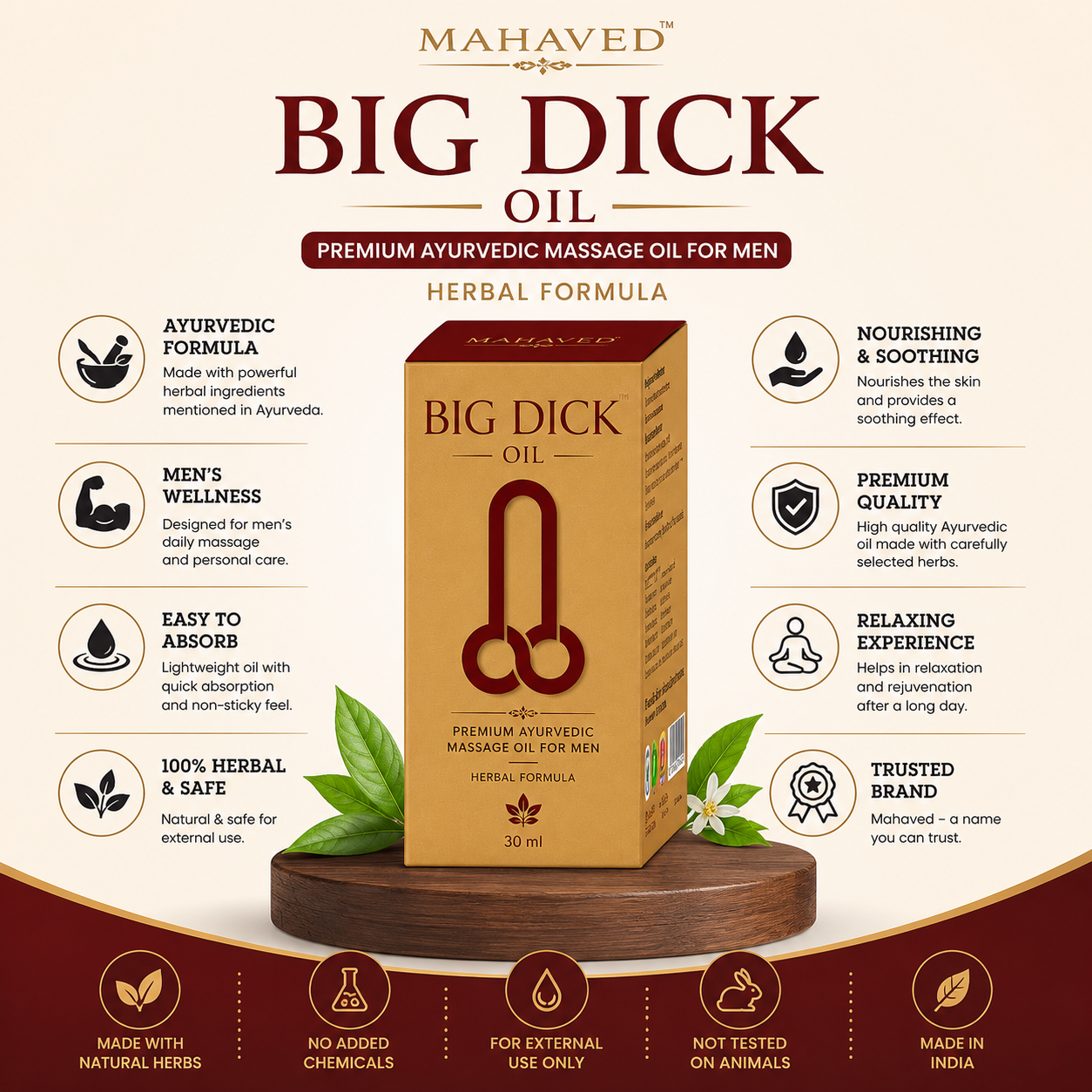 Mahaved Big Dick Oil | Premium Ayurvedic Herbal Massage Oil for Men | 30 ml
