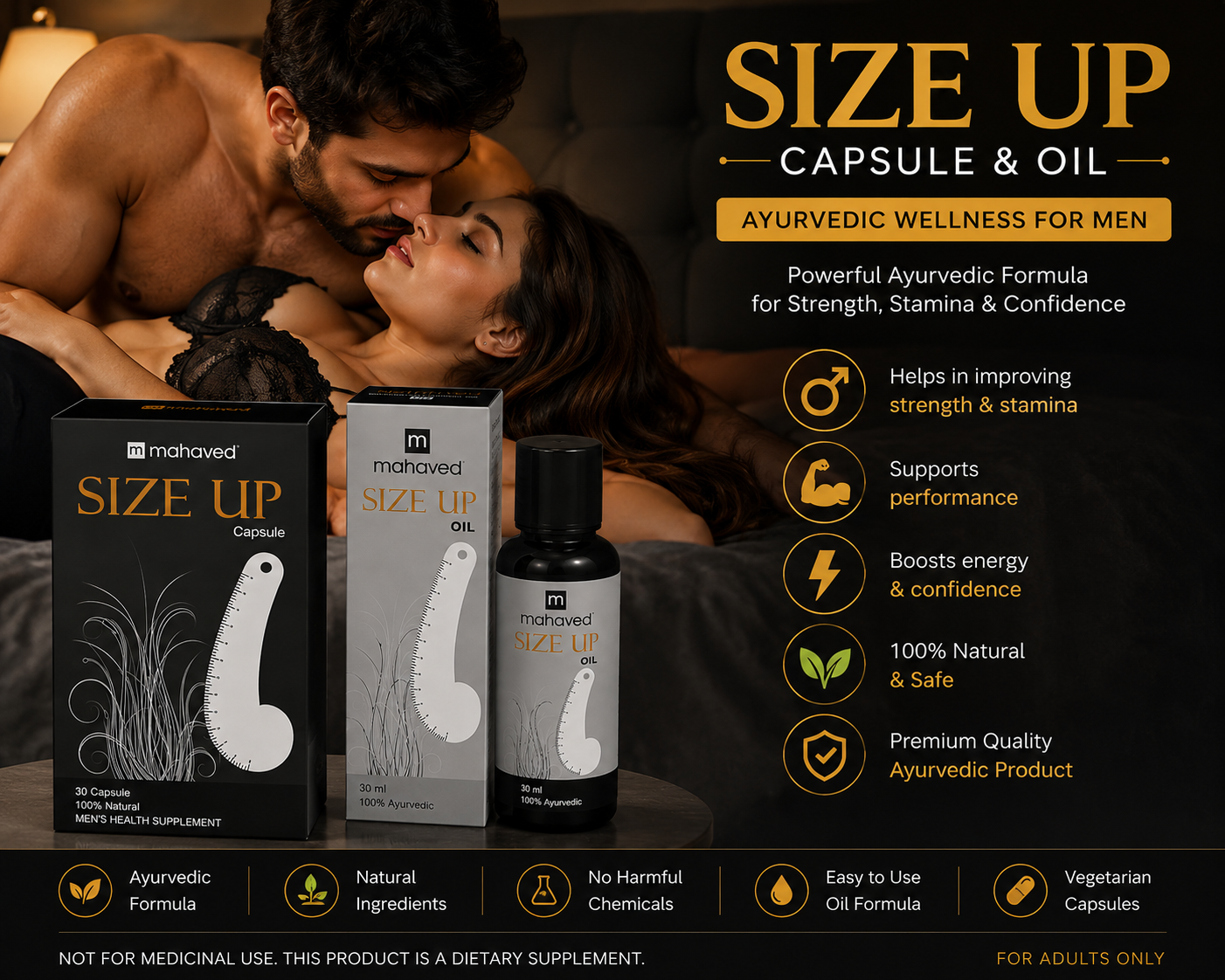 Mahaved Size Up Combo | Size Up Capsule & Herbal Massage Oil | Premium Ayurvedic Men's Wellness Kit