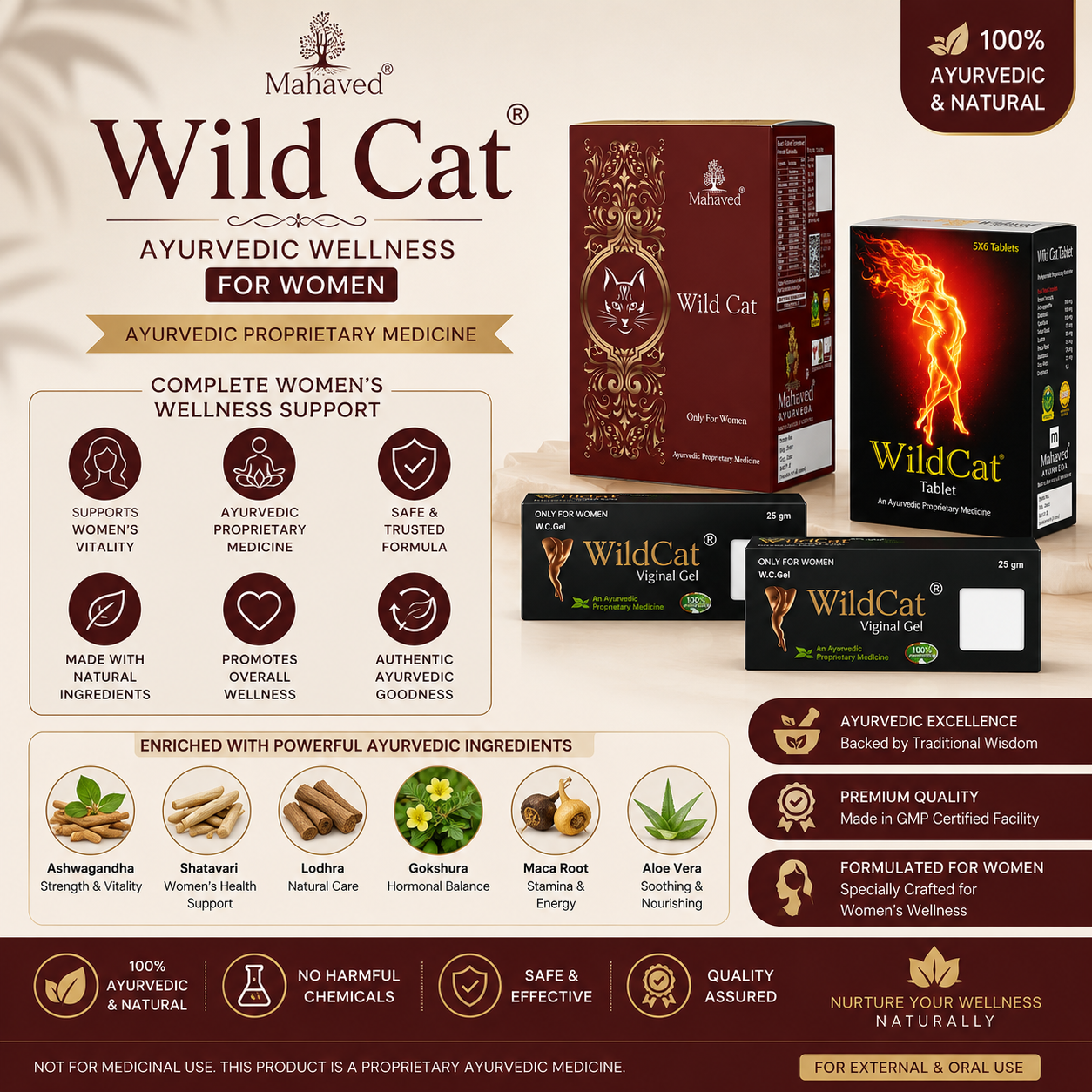 Mahaved Wild Cat Combo | Ayurvedic Women's Wellness Capsule & Vaginal Gel