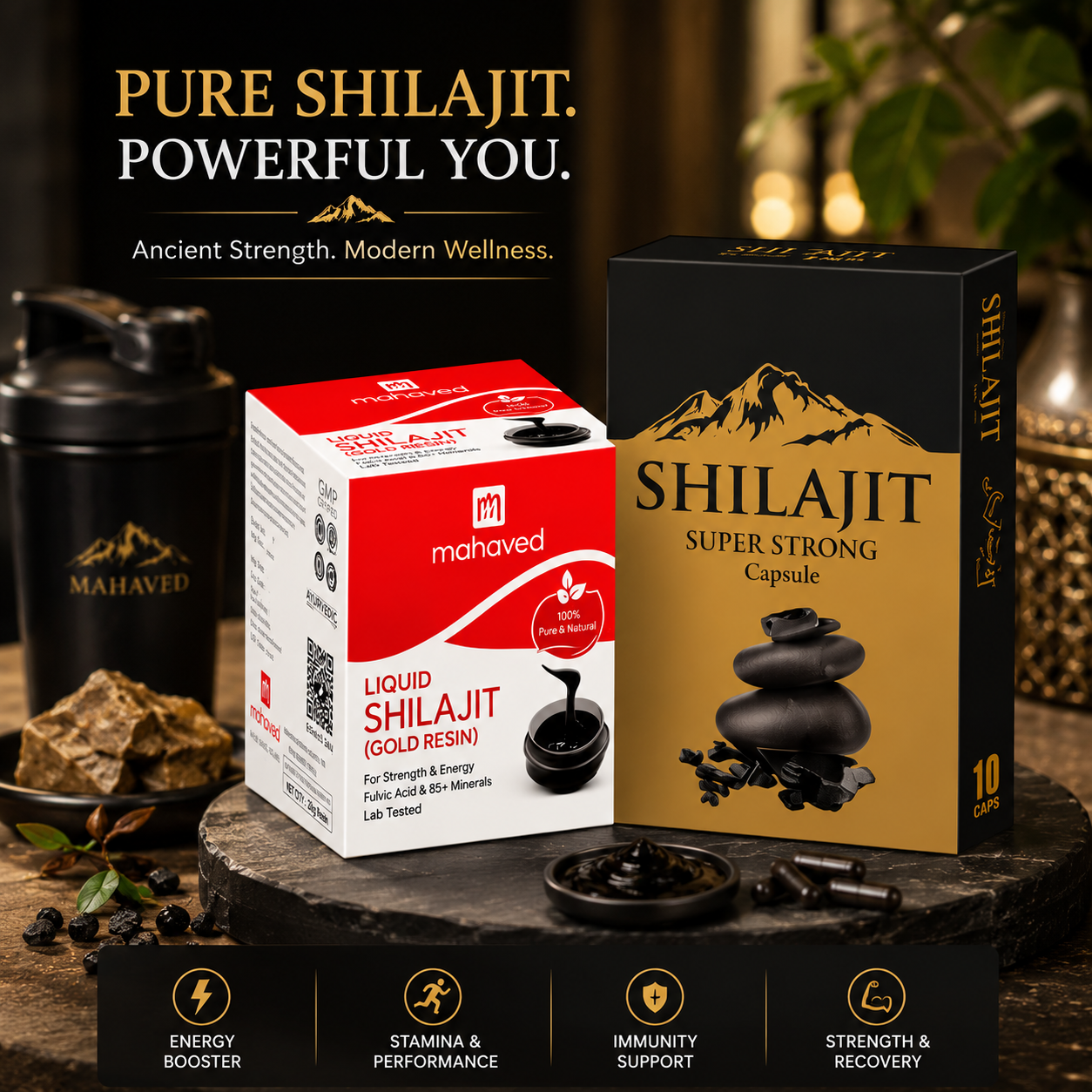 Mahaved Shilajit Power Combo | Liquid Shilajit Gold Resin + Super Strong Capsules