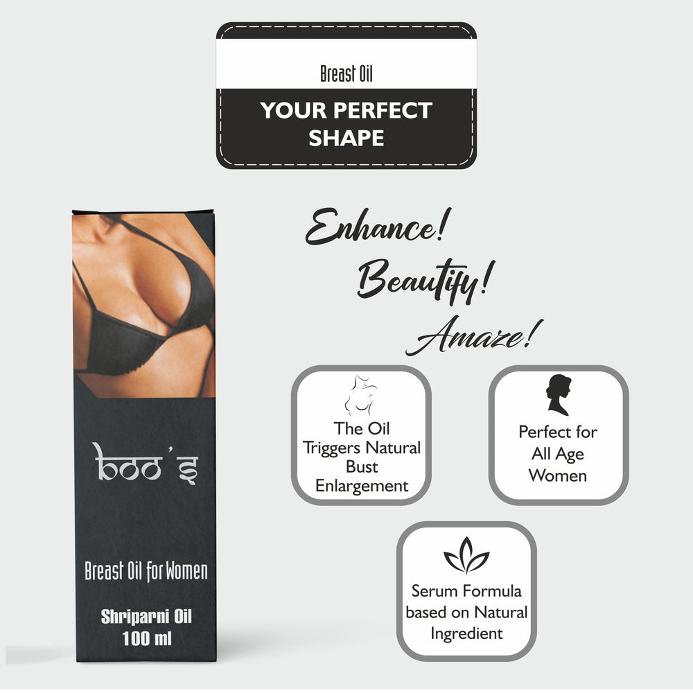 
                      
                        BOO’S OIL – 2X100Ml – Increased Blood Flow in Breasts Capillaries Mammary Glands thus helps in Enlargement
                      
                    