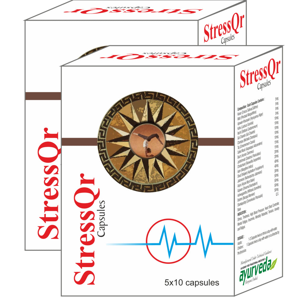 STRESS QR CAPSULE – 2X50Cap – Stress, Tiredness, High Blood Pressure, Heart Beat Controller, Mental Fatigue, Insomnia, Tension, Mentally Retarded,
